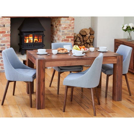 Shiro Solid Walnut Large Dining Table and Four Grey Chairs